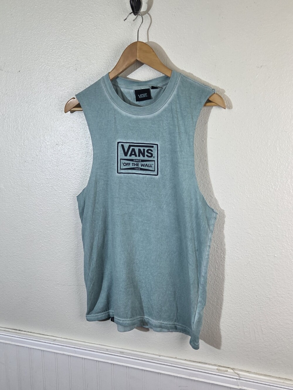 Vans Off The Wall Muscle Tank Top S Mint Blue Sleeveless Graphic Cotton Tee - Picture 3 of 8